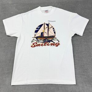 VTG Hawaiian Sailing T-Shirt Mens Large White Sailboat Graphic Tee Single Stitch